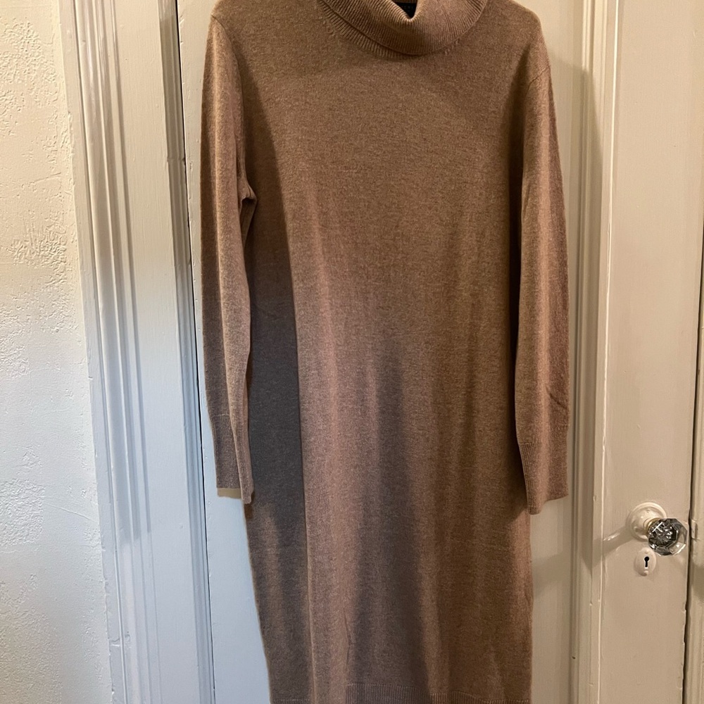 Cozy Tan Turtleneck Sweater Dress
